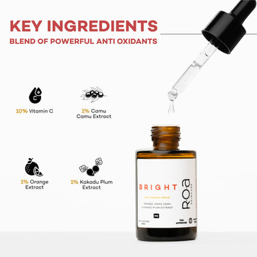 R.O.A Skincare BRIGHT 10% Vitamin C face serum for Men and women 30ml | Brightening glow Vitamin C face serum for dry sensitive or combination skin with Orange, Kakadu plum and Camu Camu extract